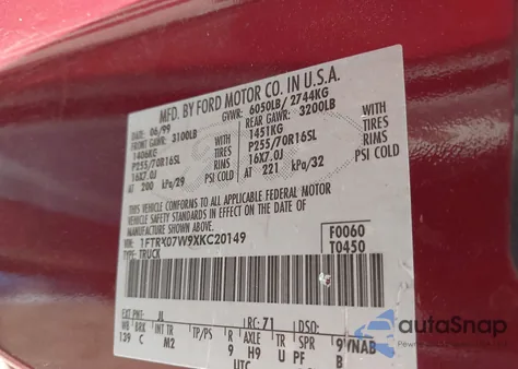 1999 Ford F-150 Lariat/Work Series/Xl/Xlt from USA, damaged, VIN 1FTRX07W9XKC20149